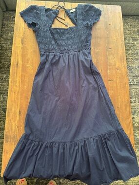 Jason Wu Navy Blue Maxi Dress with Smocked Bodice
